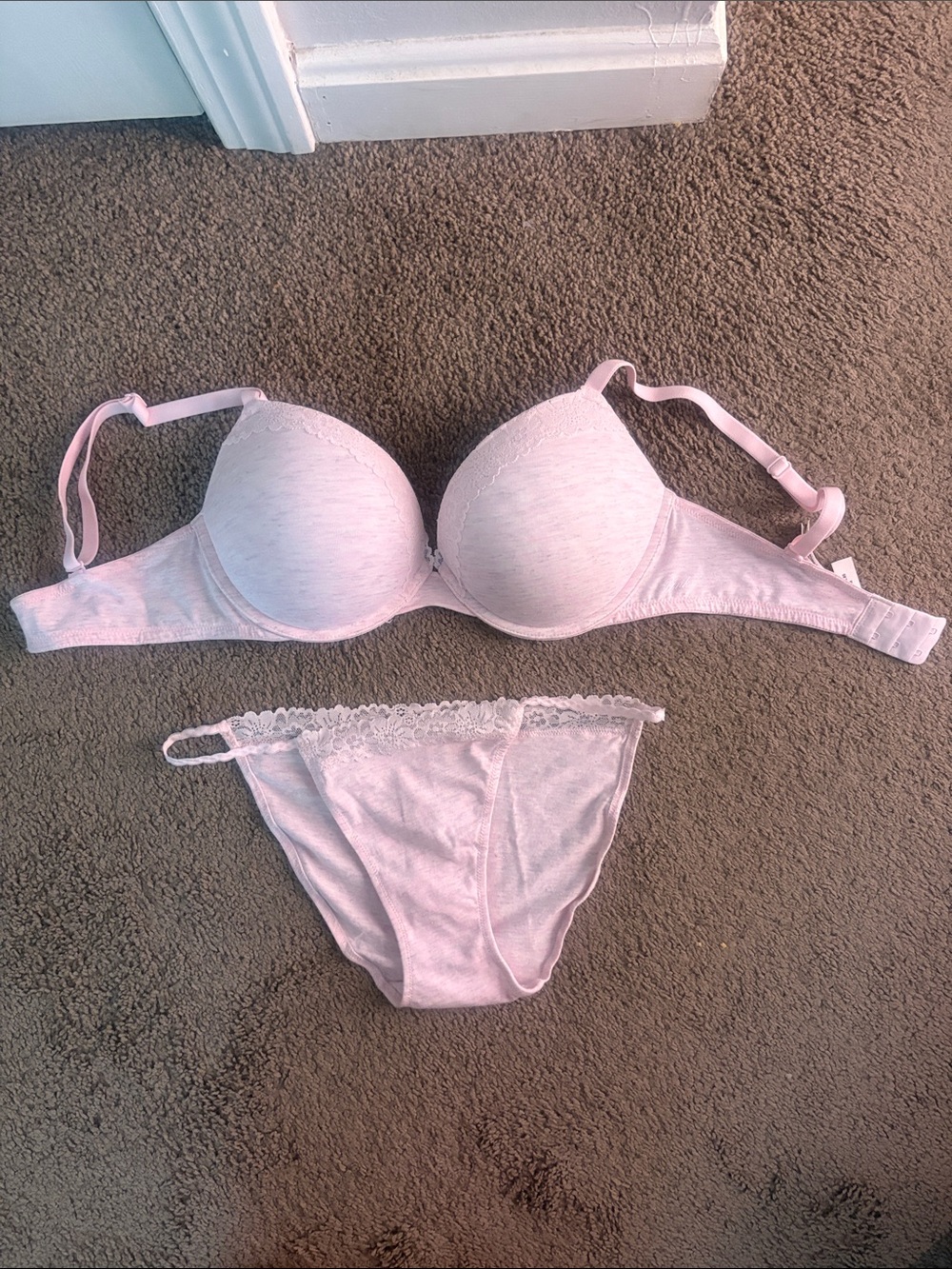 Victoria Secret Pink Light Pink Lace-Trim Bra & Bikini panty Set